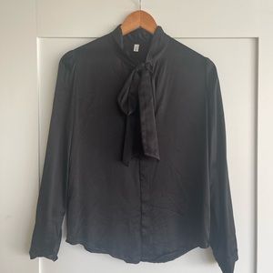 Lilysilk black silk tie blouse